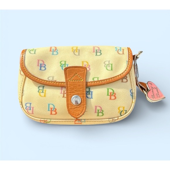 Dooney & Bourke Handbags - Dooney And Bourke Y2K Vintage Monogram Wristlet Yellow Snap Close Heart Charm